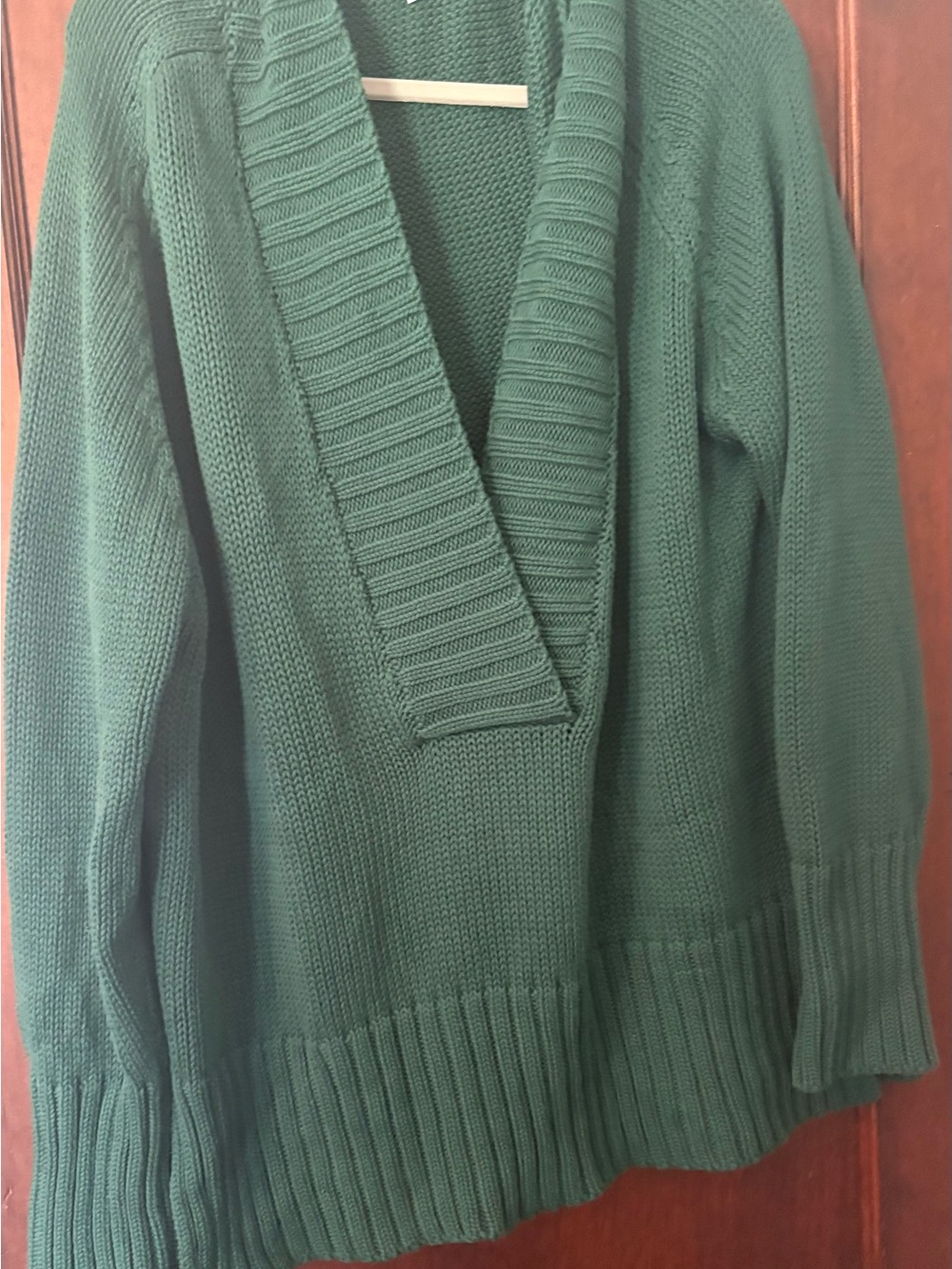 Deep Green Ribbed V-Neck Knit Sweater